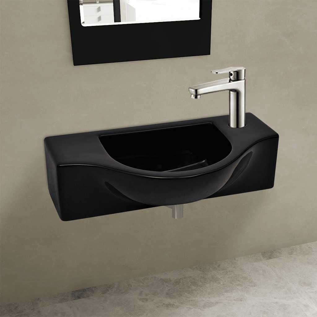 Lavandino Bagno in Ceramica Nera con Foro per Rubinetto vidaXL