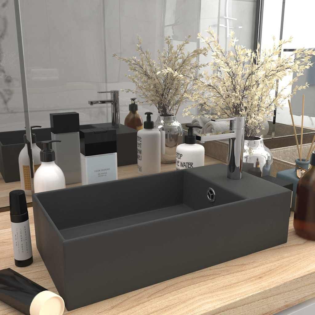Lavandino con Troppopieno in Ceramica Grigio Scuro vidaXL