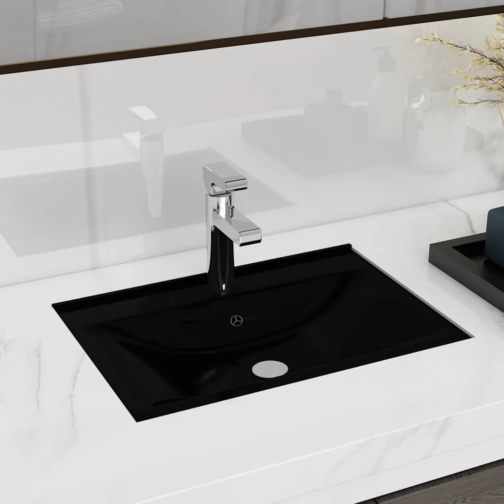 Lavandino Bagno Ceramica Nera Rettangolare e Foro di Trabocco vidaXL