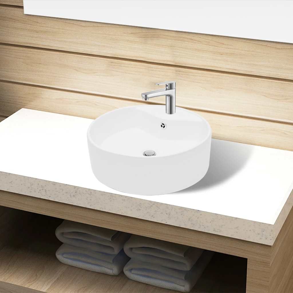 Lavandino bagno in Ceramica bianca rotondo con Foro di trabocco vidaXL
