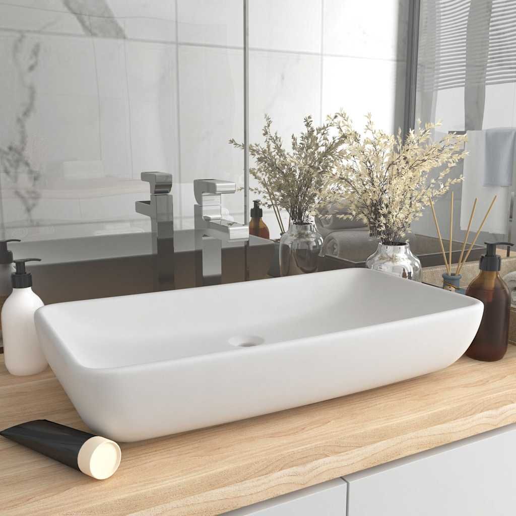 Lavandino Luxury Rettangolare Bianco Opaco 71x38cm Ceramica vidaXL