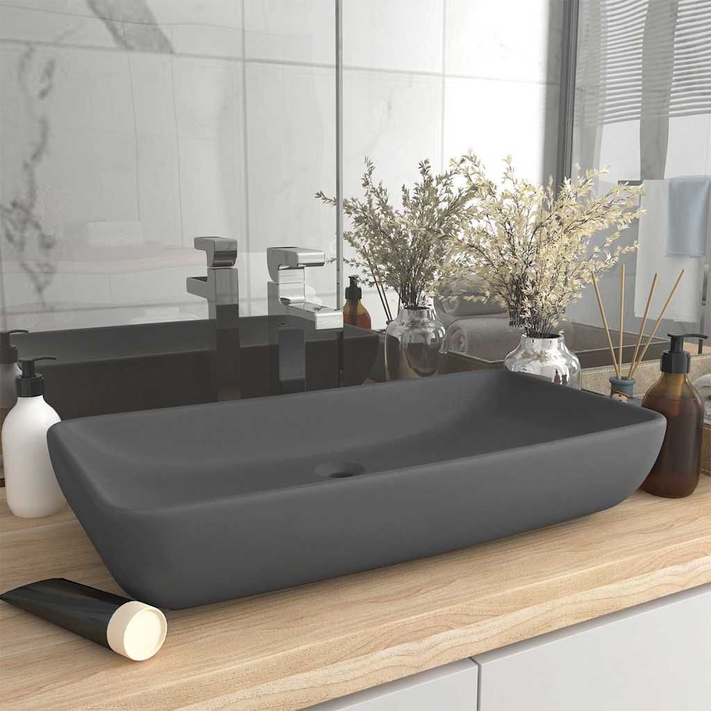 Lavabo Lusso Rettangolare Grigio Scuro Opaco 71x38 cm Ceramica vidaXL