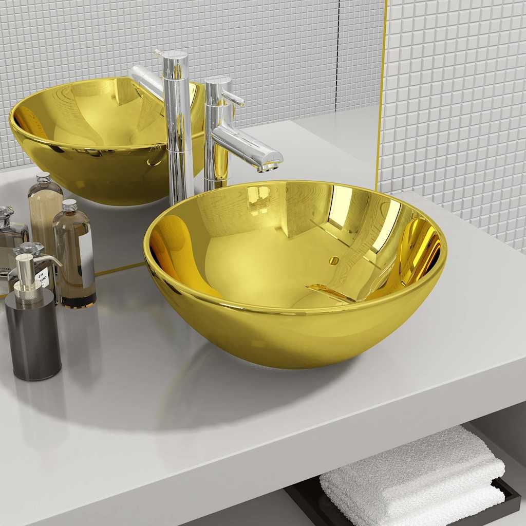 Lavandino 32,5x14 cm in Ceramica Oro vidaXL