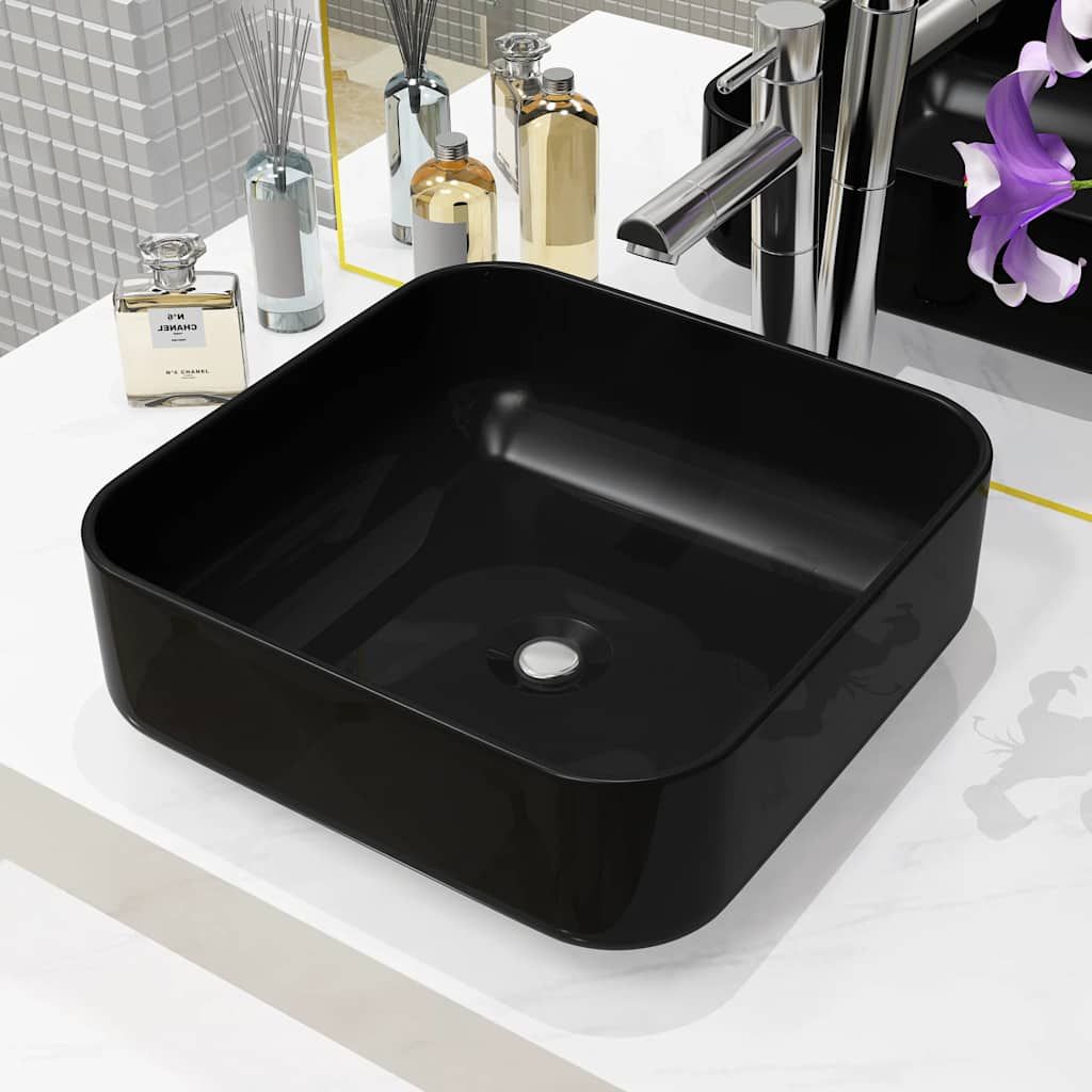 Lavandino Quadrato in Ceramica Nero 38x38x13,5 cm vidaXL