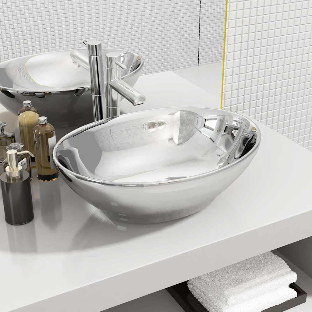 Lavandino 40x33x13,5 cm in Ceramica Argento vidaXL