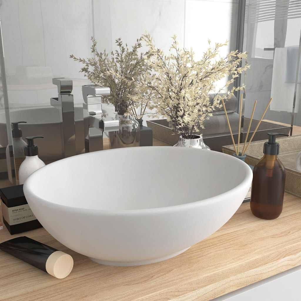 Lavandino Lusso Ovale Bianco Opaco 40x33 cm in Ceramica vidaXL