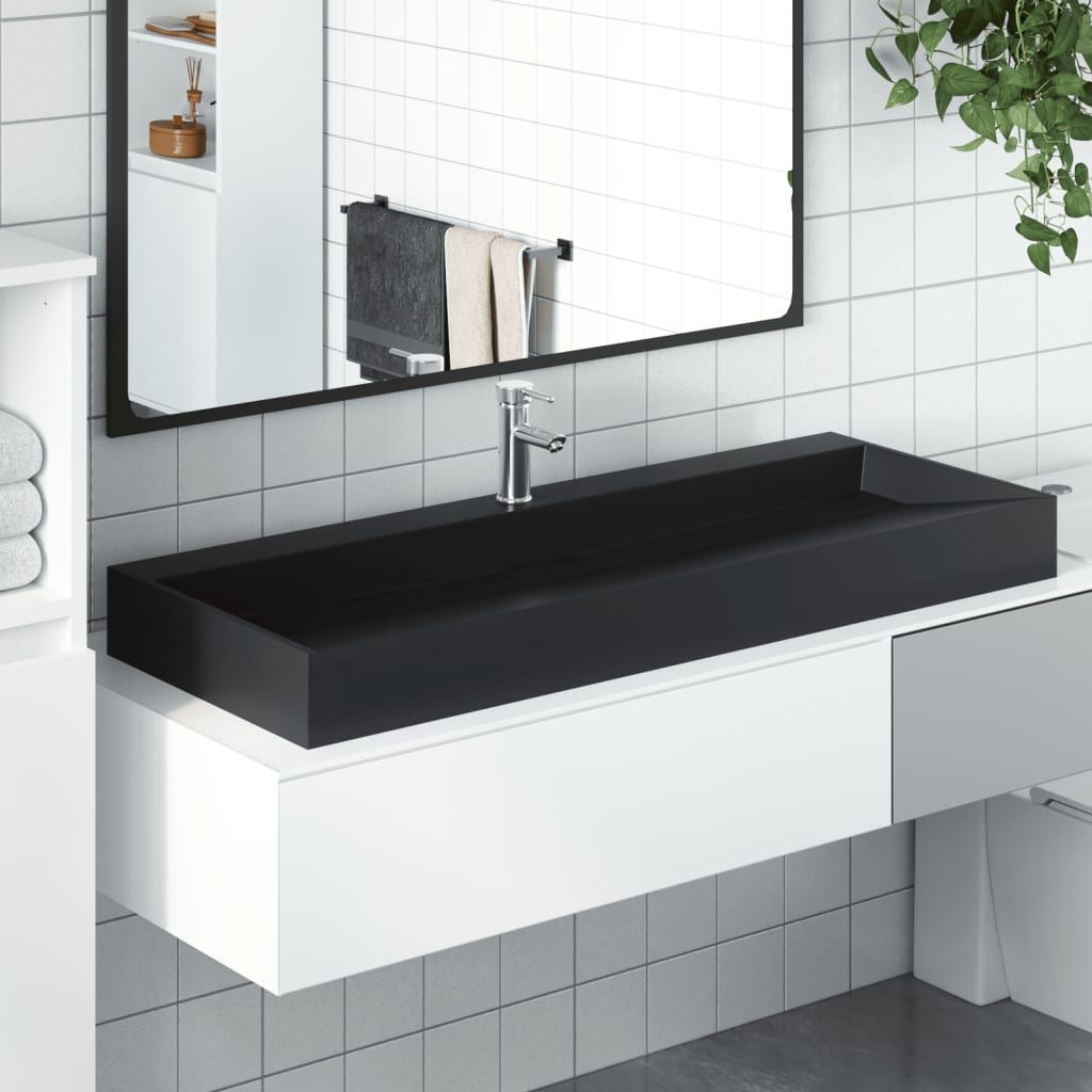 Lavandino 120x46x11 cm Blocco in Marmo/Minerale Nero Opaco vidaXL