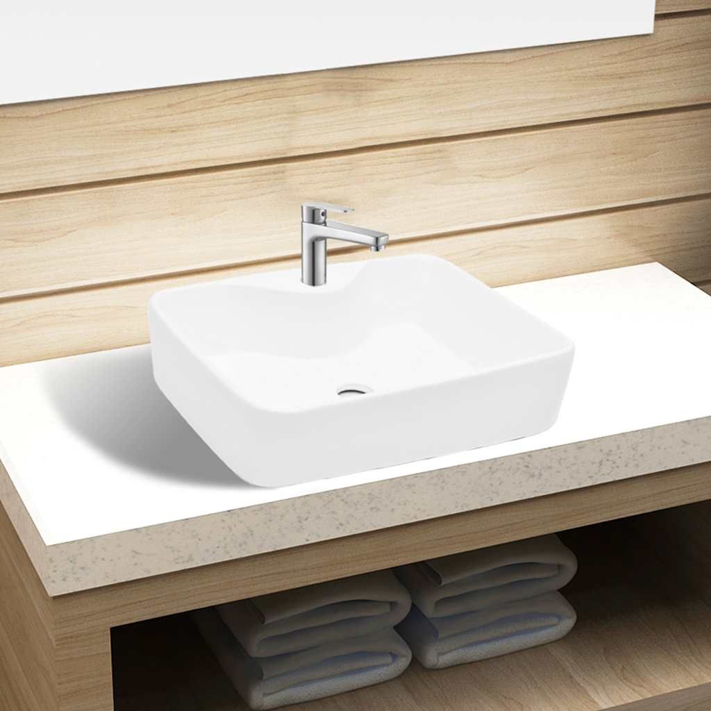 Lavandino Bagno in Ceramica Bianca Quadrato con Foro per Rubinetto vidaXL