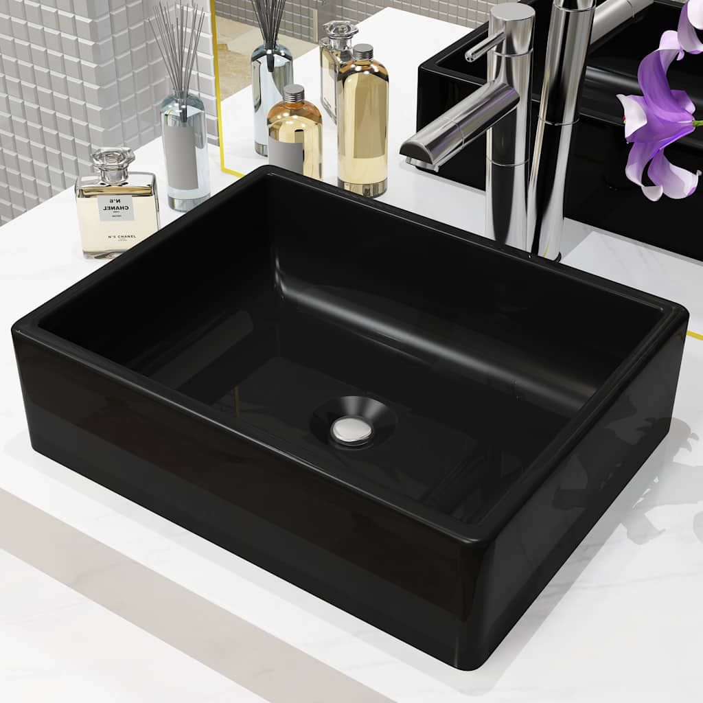 Lavandino Rettangolare in Ceramica Nero 41x30x12 cm vidaXL