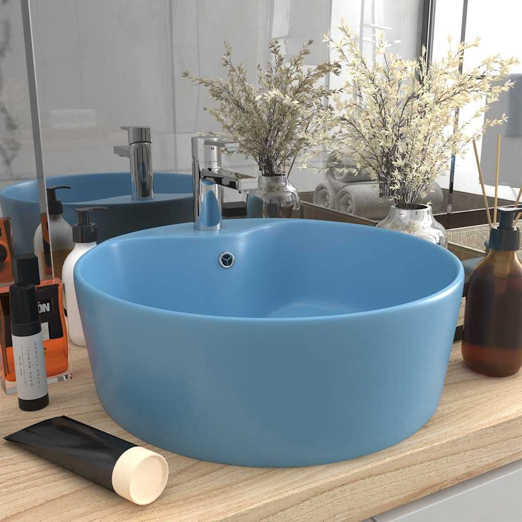 Lavandino con Troppopieno Azzurro Opaco 36x13 cm in Ceramica vidaXL