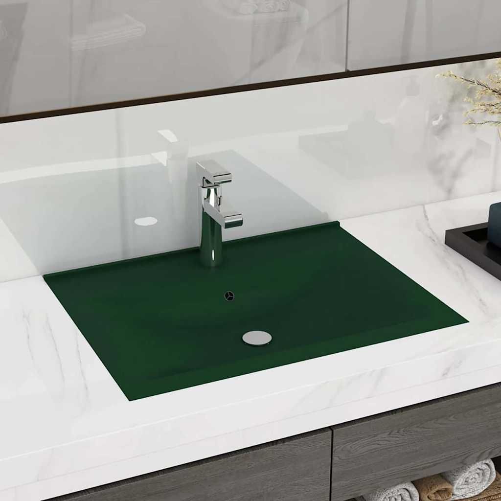Lavabo con Foro Rubinetto Verde Scuro Opaco 60x46cm in Ceramica vidaXL