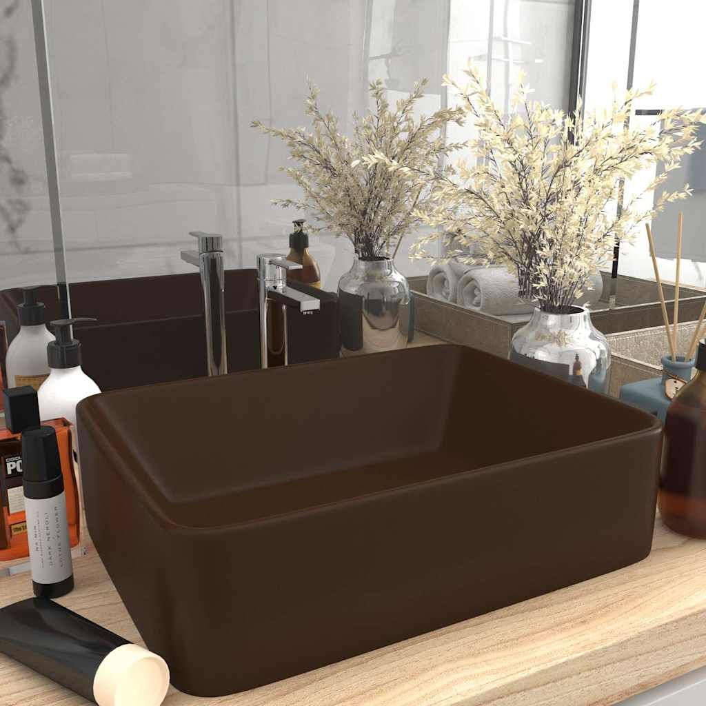 Lavandino Luxury Marrone Scuro Opaco 41x30x12 cm in Ceramica vidaXL