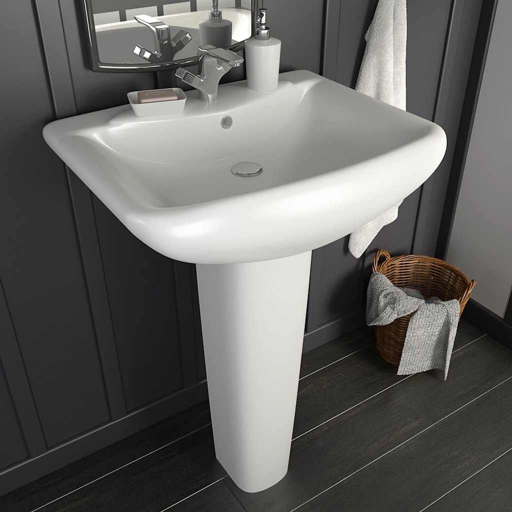 Lavandino a Colonna in Ceramica Bianca 580x470x200 mm vidaXL