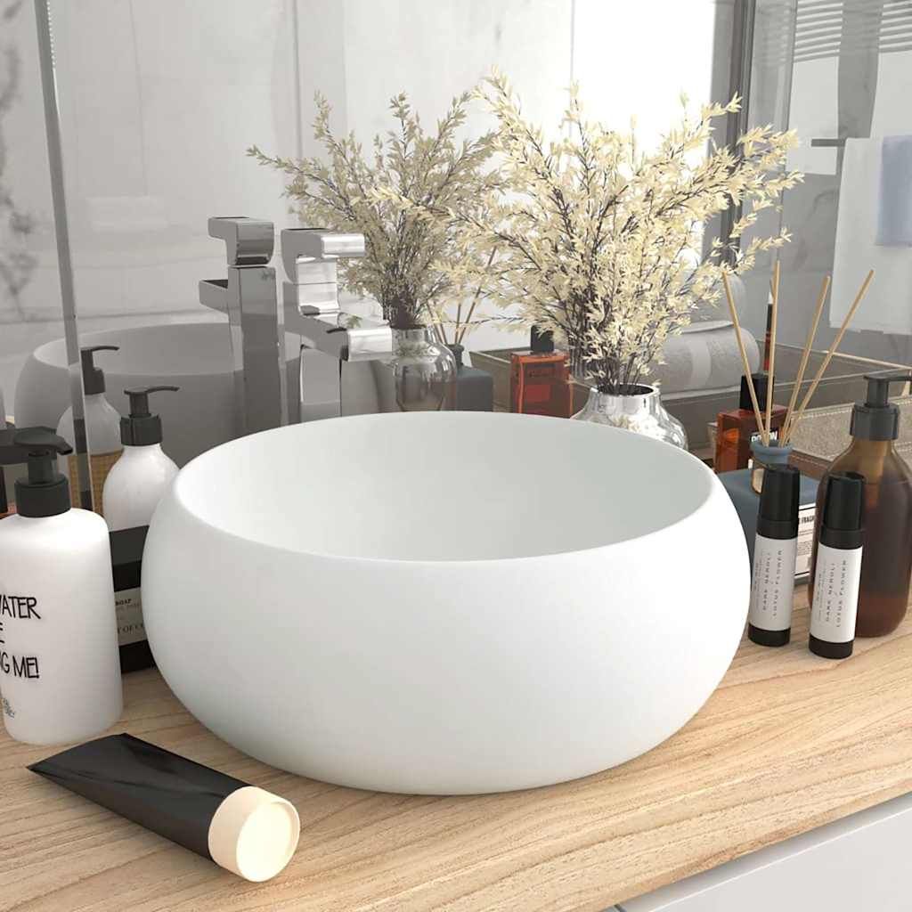 Lavandino Lusso Rotondo Bianco Opaco 40x15 cm in Ceramica vidaXL