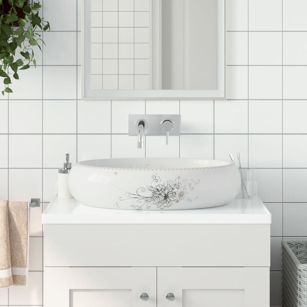 Lavabo da Appoggio Bianco Ovale 59x40x15 cm Ceramica vidaXL