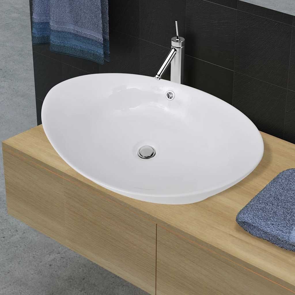 Lavello Ovale in Ceramica di Lusso con Troppopieno 59 x 38,5 cm vidaXL