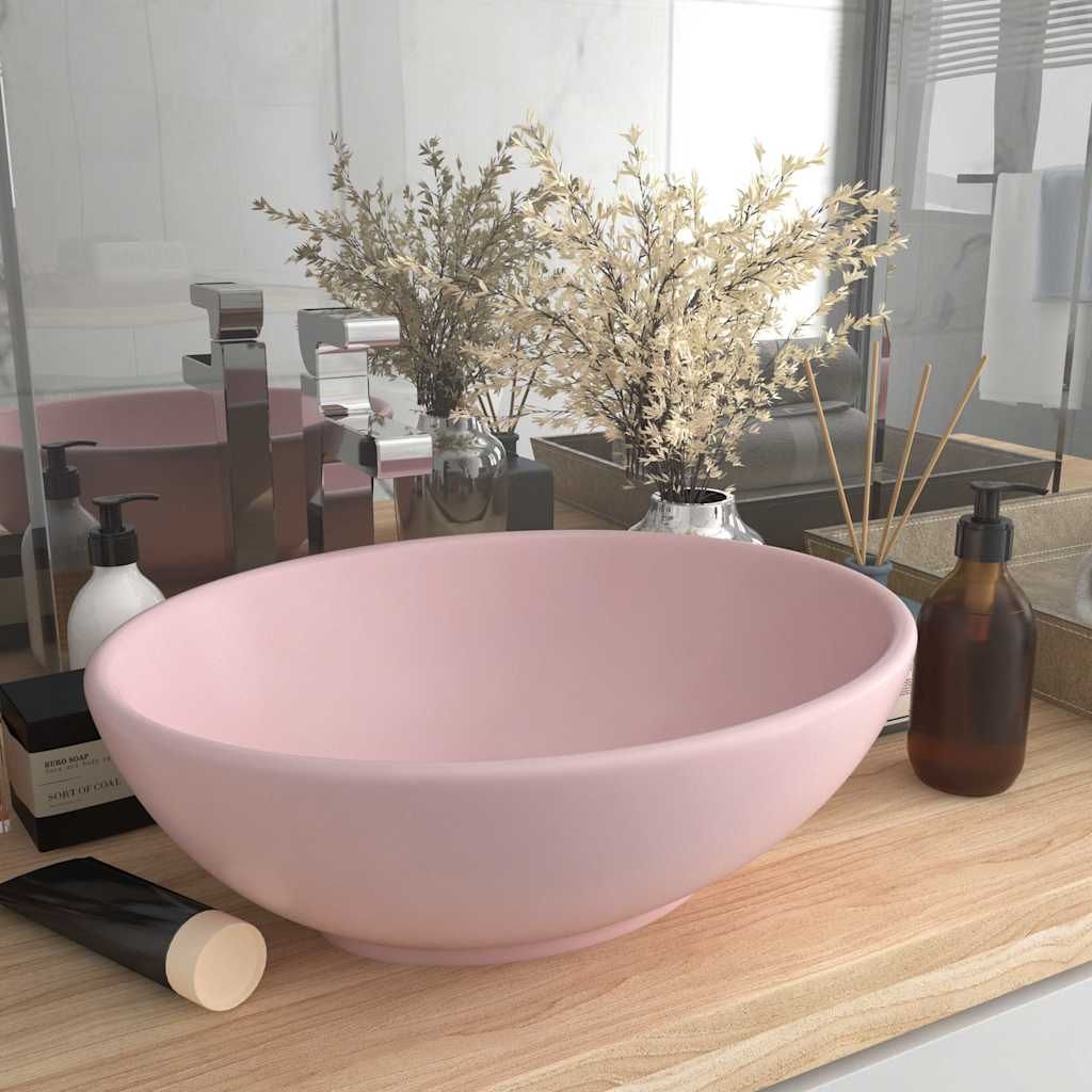Lavandino Lusso Ovale Rosa Opaco 40x33 cm in Ceramica vidaXL
