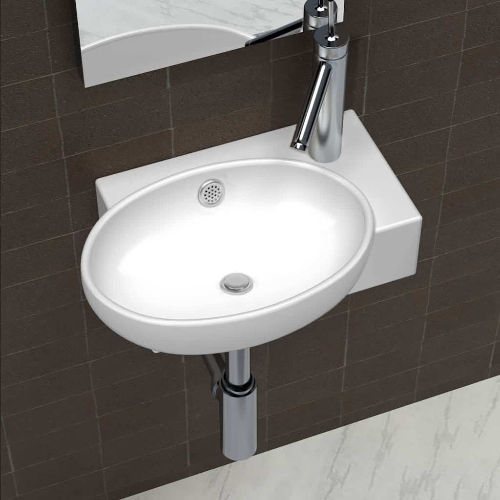 Lavello Ceramica con Foro Rubinetto e Troppo Pieno Bianco vidaXL