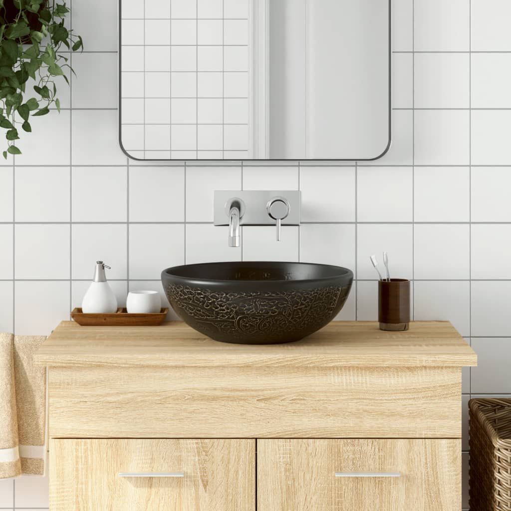 Lavabo da Appoggio Nero Rotondo Φ41x14 cm Ceramica vidaXL