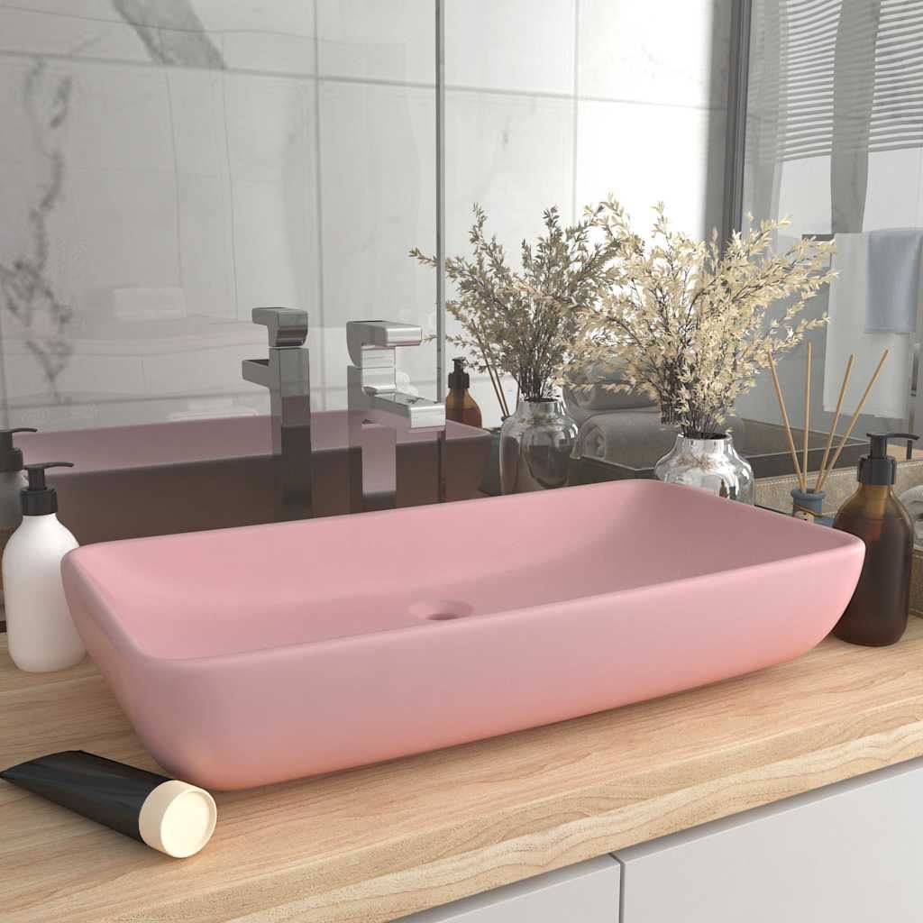 Lavandino Lusso Rettangolare Rosa Opaco 71x38 cm in Ceramica vidaXL
