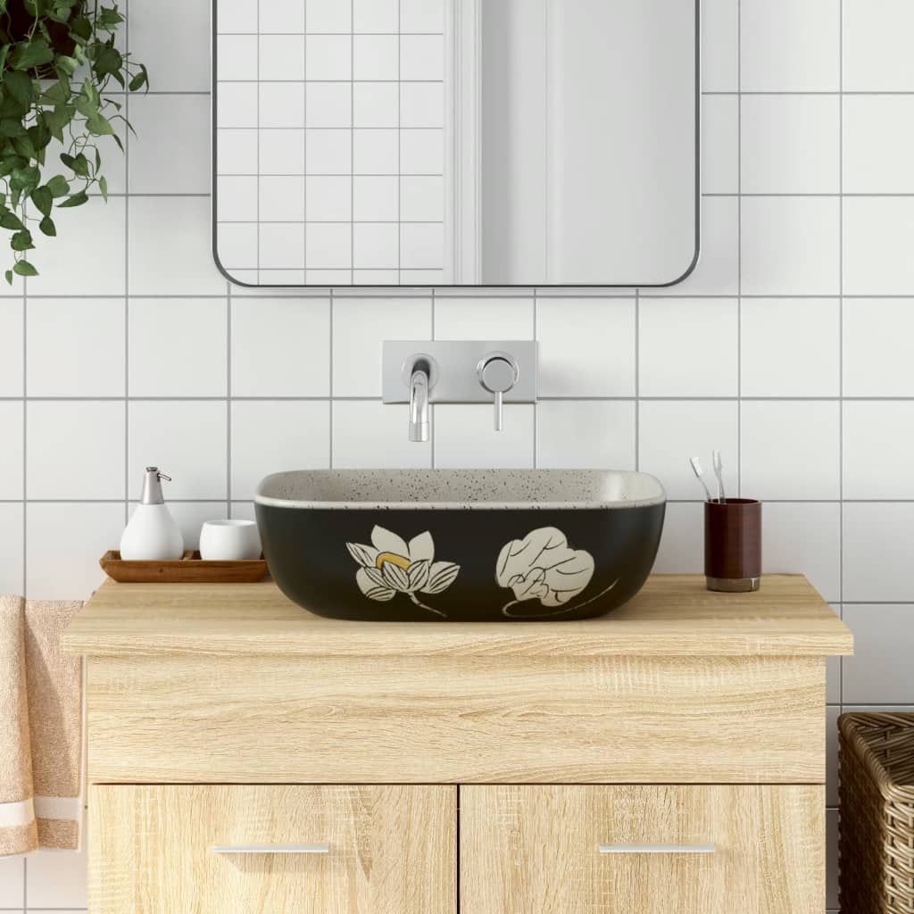 Lavabo Appoggio Grigio Nero Rettangolare 48x37,5x13,5 Ceramica vidaXL