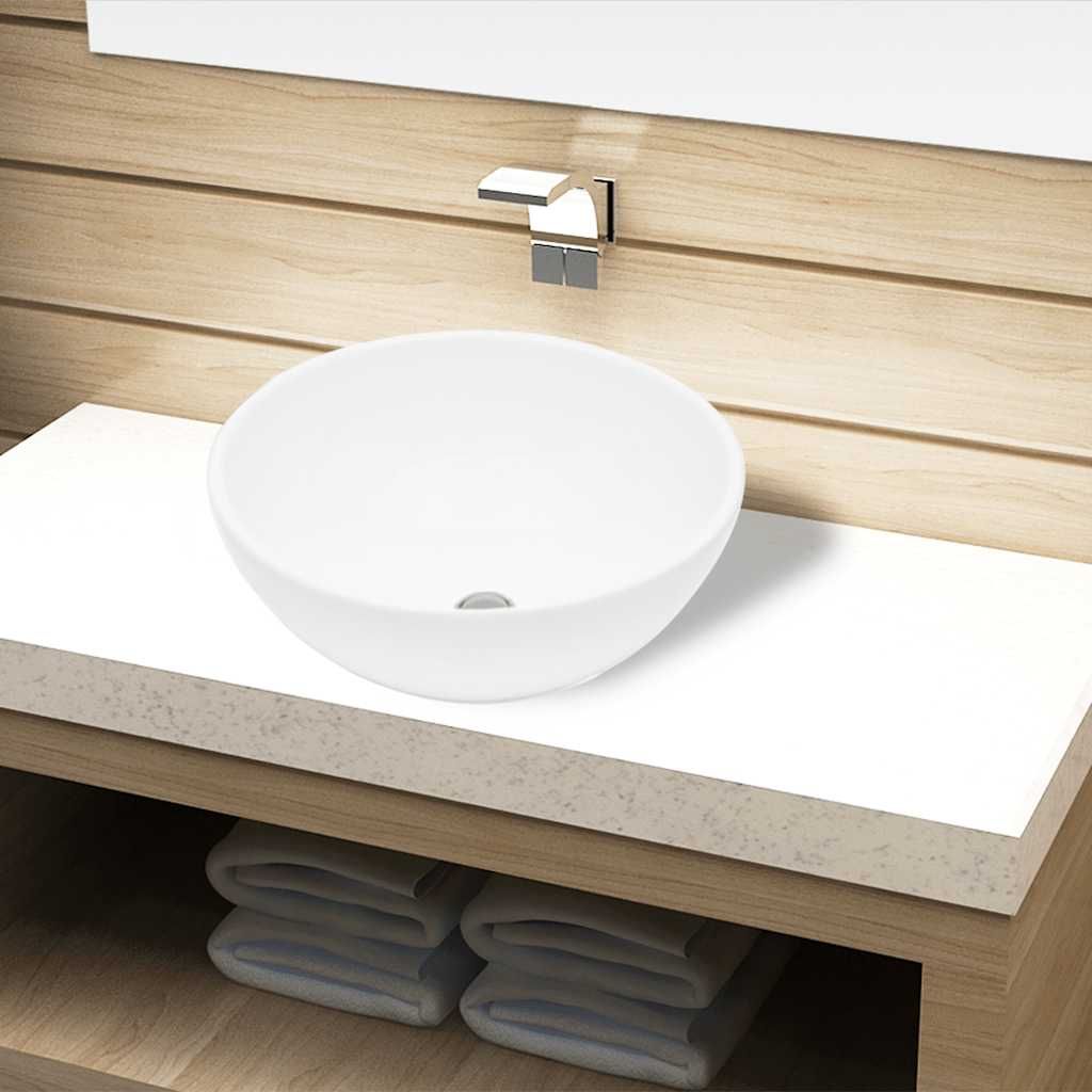 Lavandino da Bagno in Ceramica Bianca Rotondo vidaXL