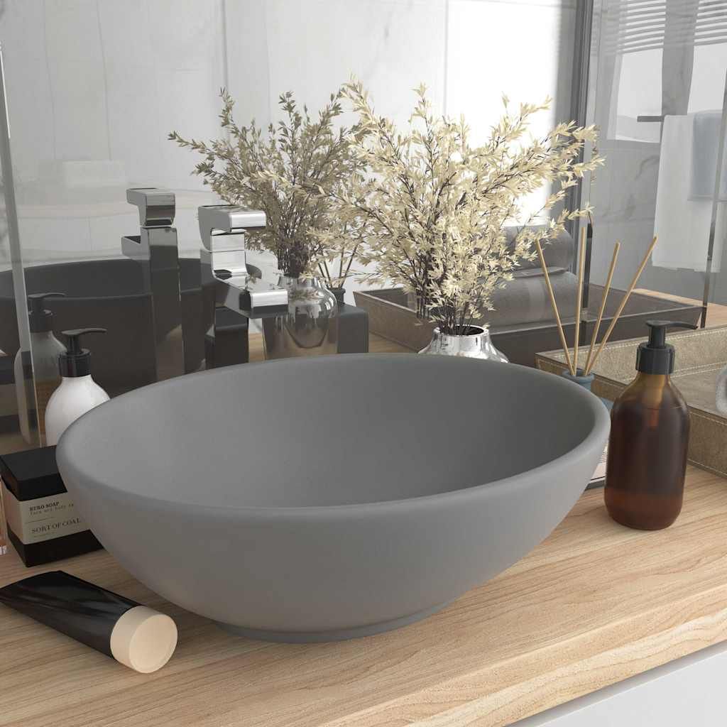 Lavandino Lusso Ovale Grigio Chiaro Opaco 40x33 cm in Ceramica vidaXL