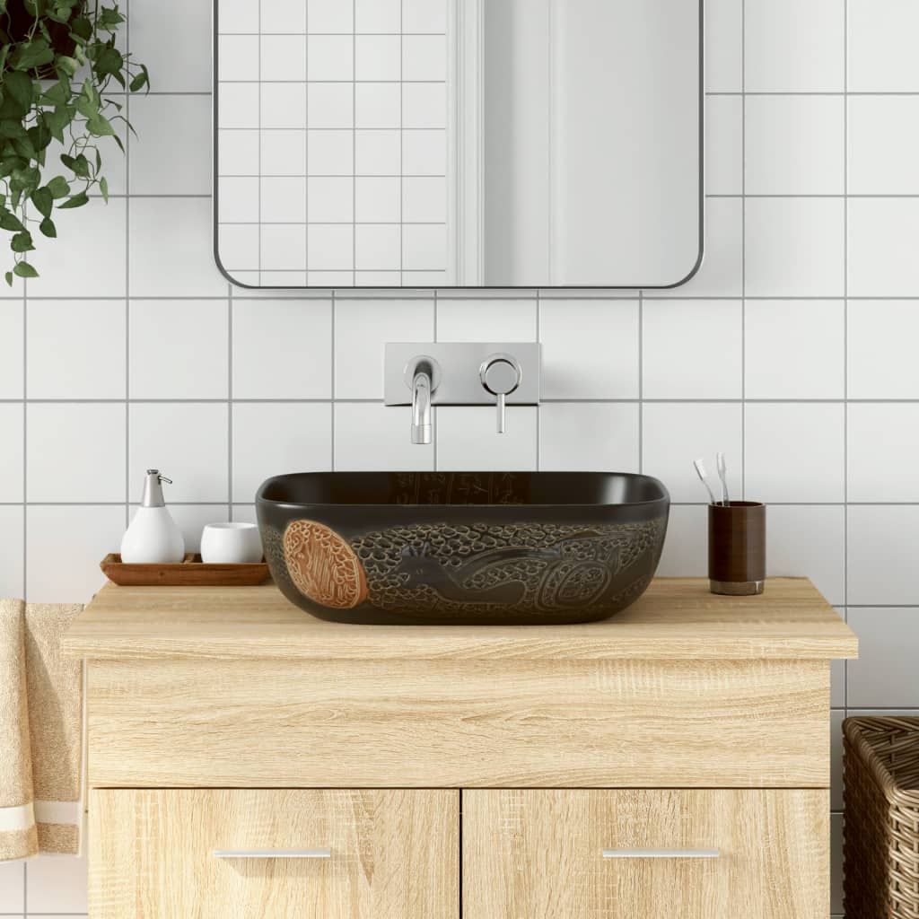 Lavabo da Appoggio Nero Rettangolare 48x37,5x13,5 cm Ceramica vidaXL