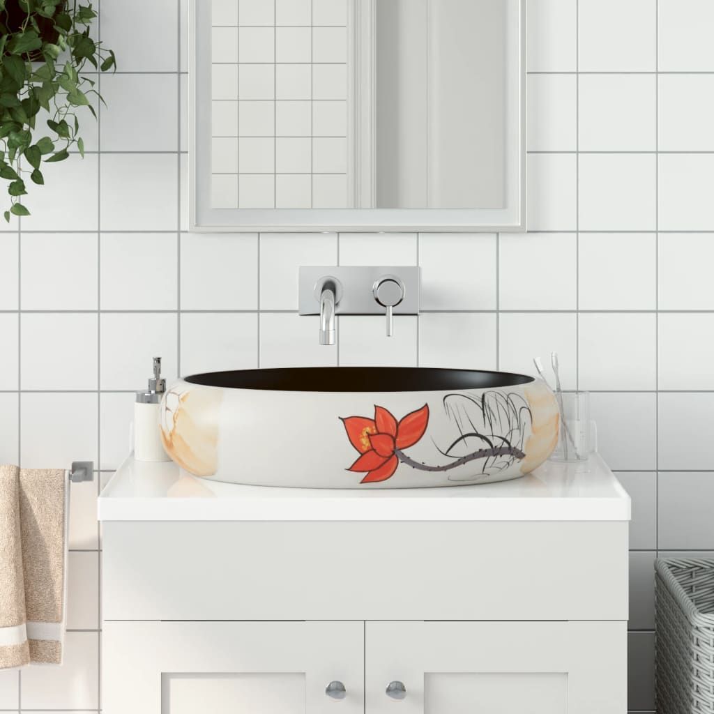 Lavabo da Appoggio Multicolore Ovale 59x40x15 cm Ceramica vidaXL