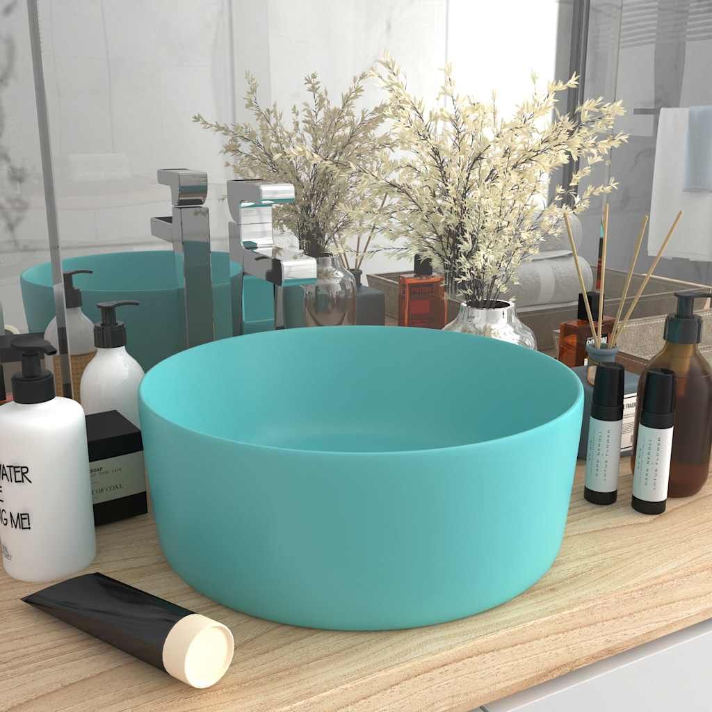 Lavandino Lusso Rotondo Verde Chiaro Opaco 40x15 cm in Ceramica vidaXL