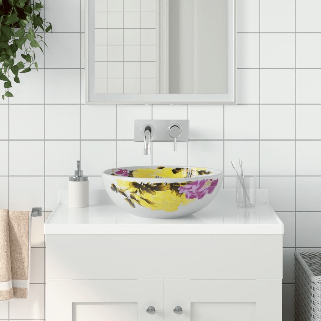 Lavabo da Appoggio Multicolore Rotondo Φ41x14 cm Ceramica vidaXL