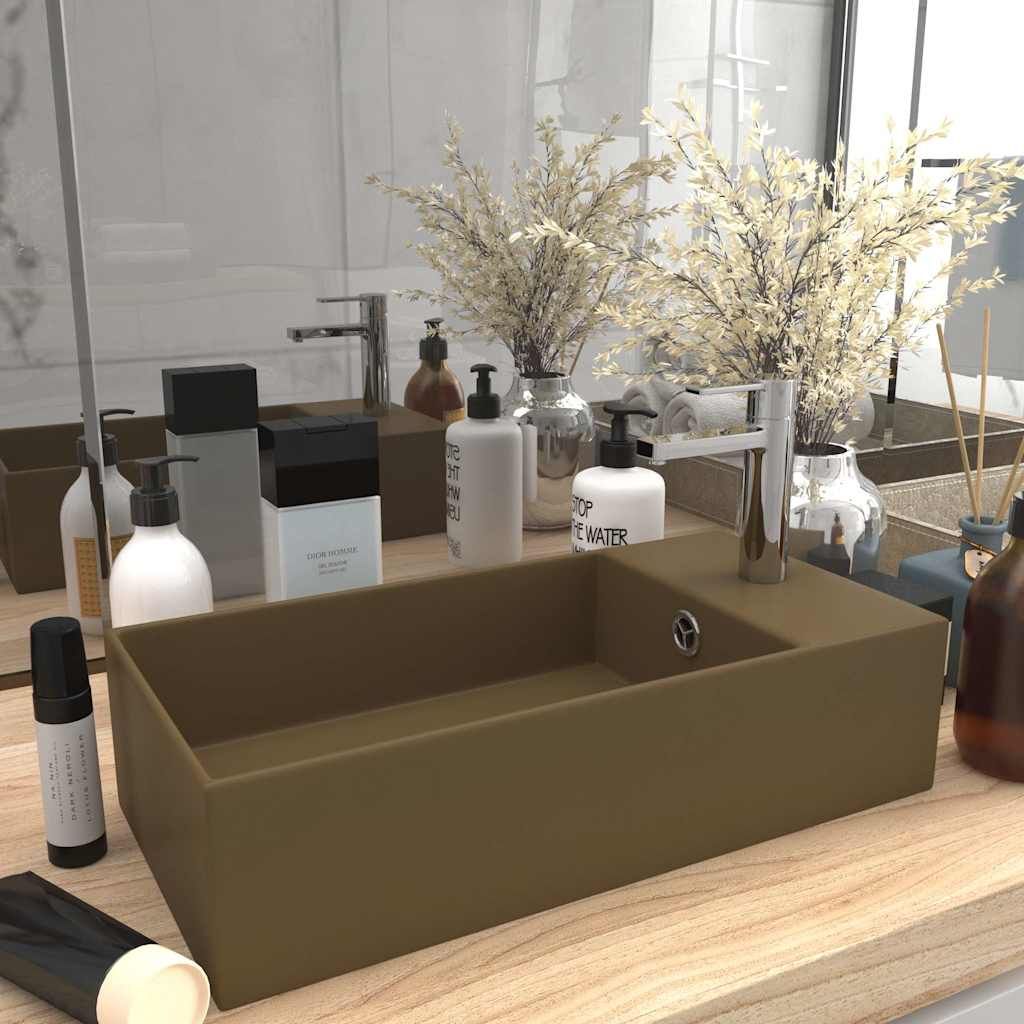 Lavandino con Troppopieno in Ceramica Crema Opaco vidaXL
