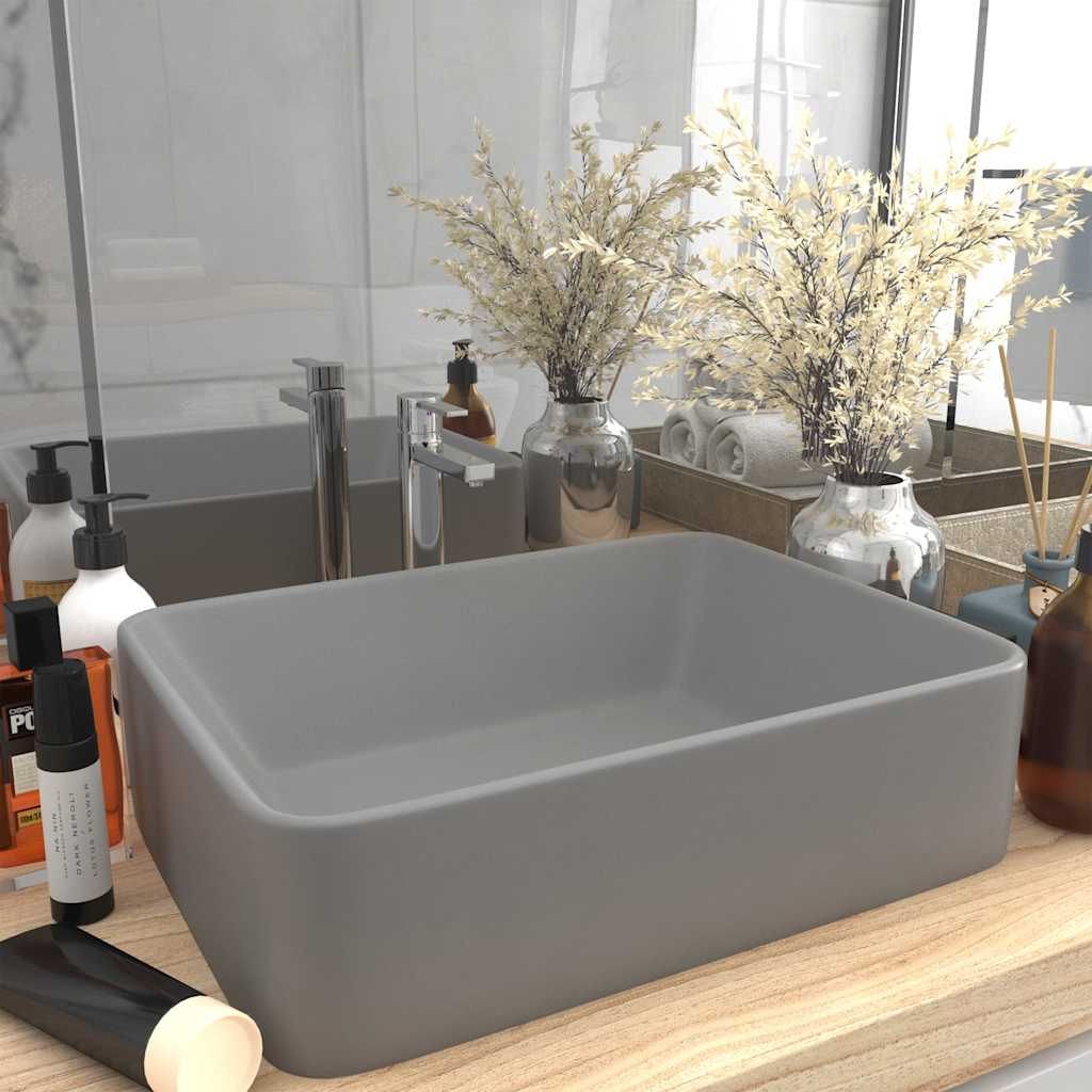 Lavandino Luxury Grigio Chiaro Opaco 41x30x12 cm in Ceramica vidaXL