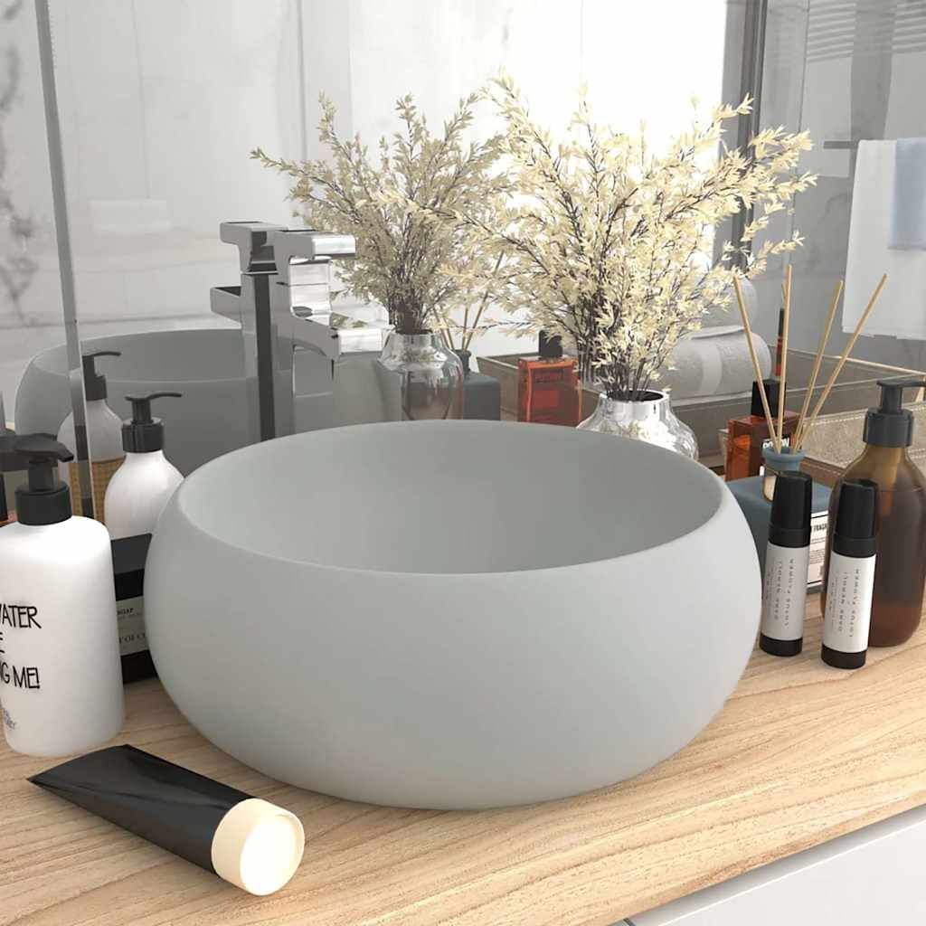 Lavandino Lusso Rotondo Grigio Chiaro Opaco 40x15cm in Ceramica vidaXL