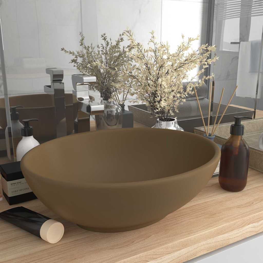 Lavandino Lusso Ovale Crema Opaco 40x33 cm in Ceramica vidaXL