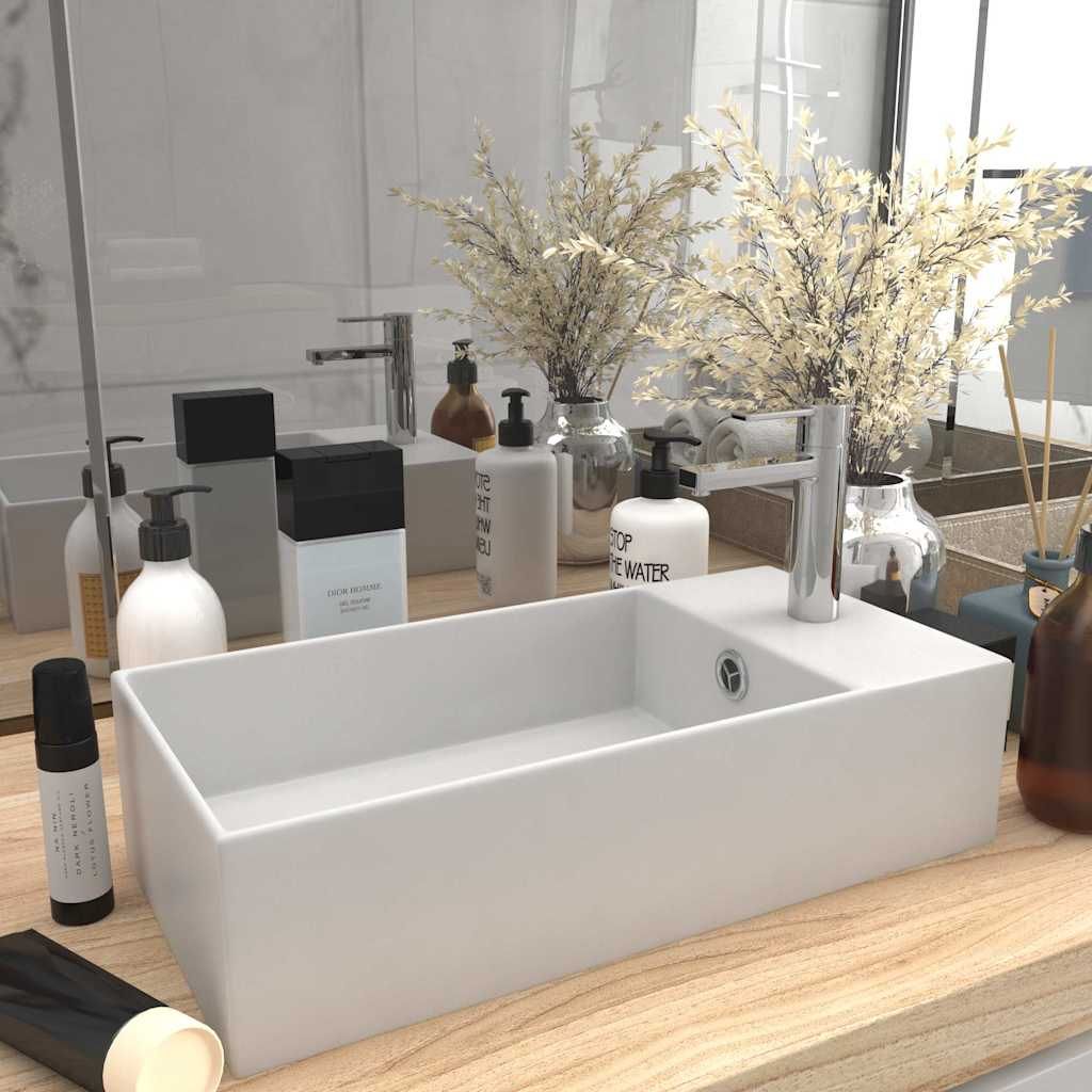 Lavandino con Troppopieno in Ceramica Bianco Opaco vidaXL