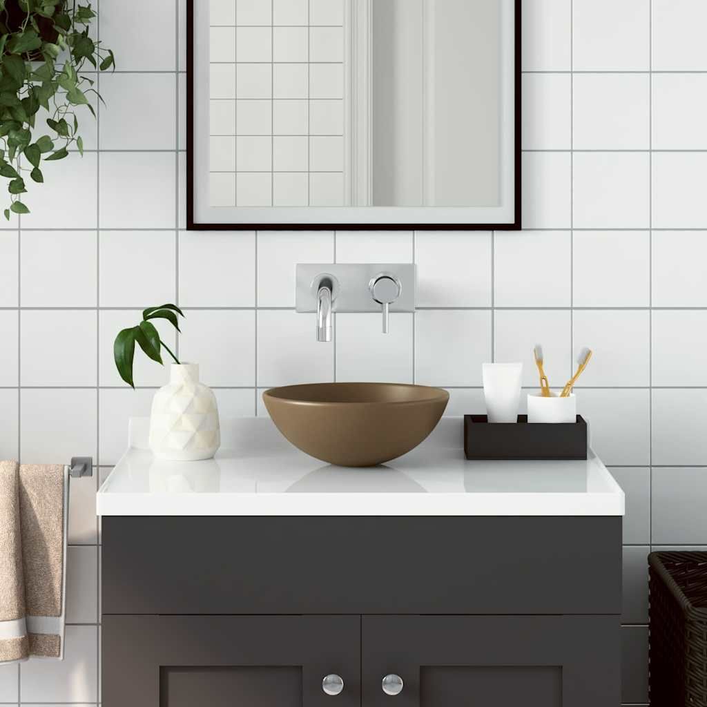Lavandino da Bagno in Ceramica Crema Opaco Rotondo vidaXL