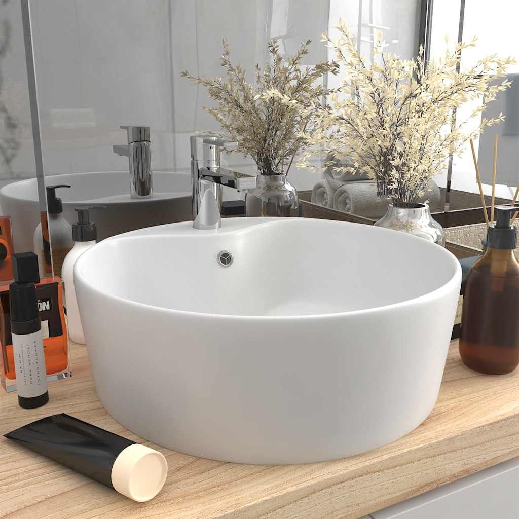 Lavandino con Troppopieno Bianco Opaco 36x13 cm in Ceramica vidaXL