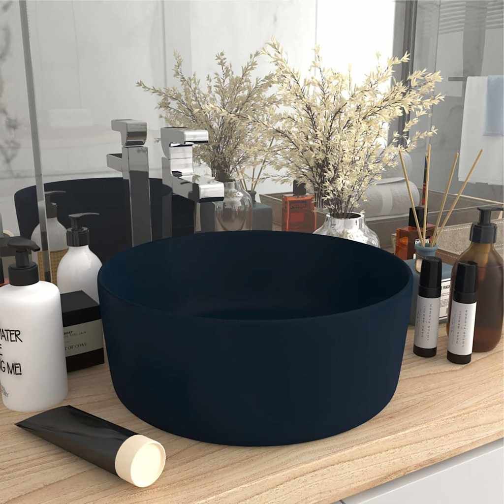 Lavandino Lusso Rotondo Blu Scuro Opaco 40x15 cm in Ceramica vidaXL