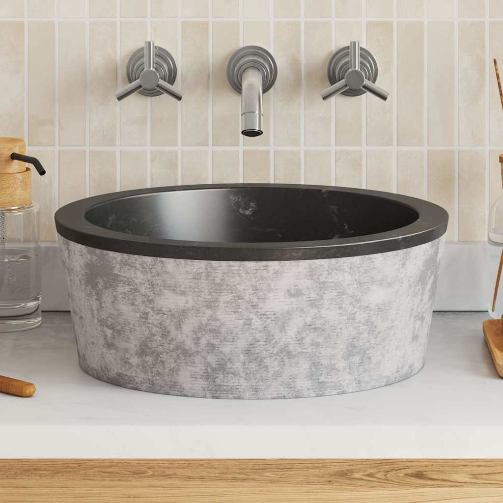 Lavandino Nero Ø40x15 cm in Marmo vidaXL