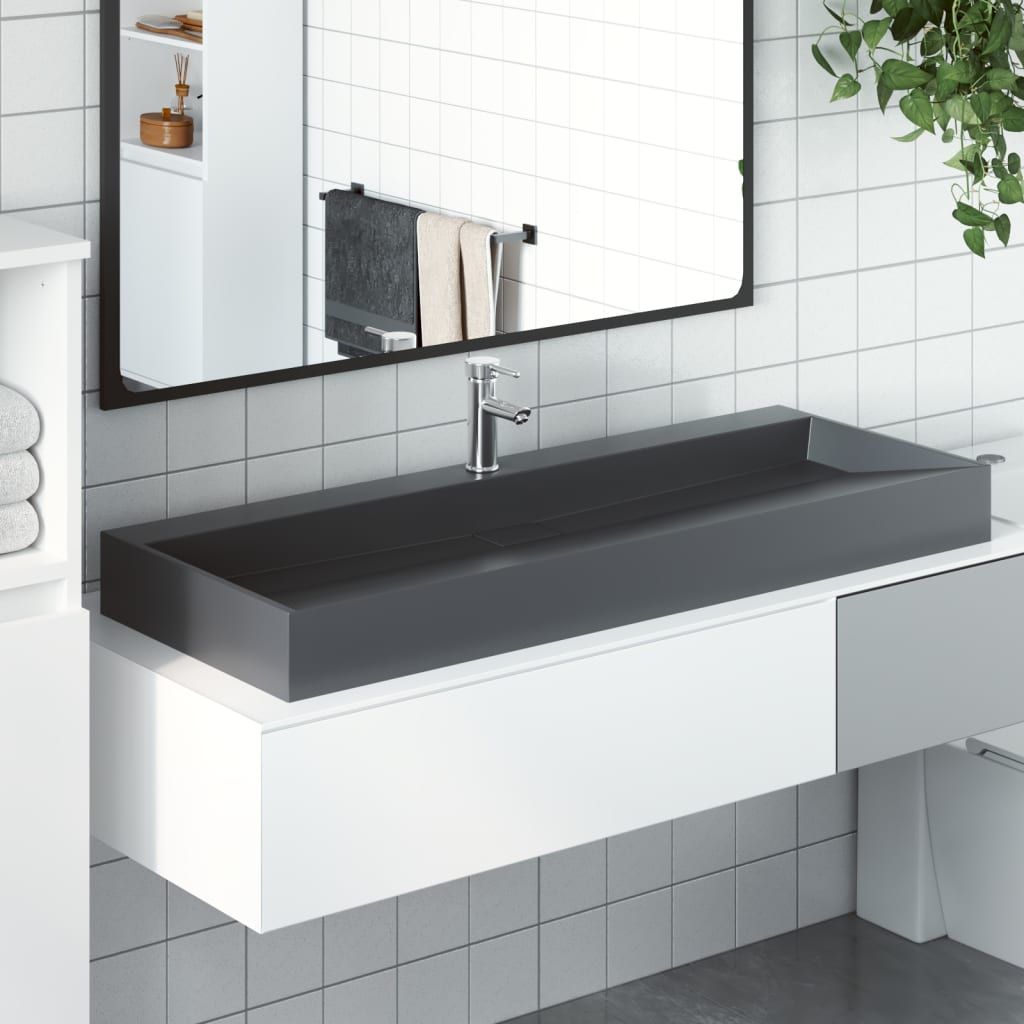 Lavandino 120x46x11 cm Blocco in Marmo/Minerale Antracite vidaXL