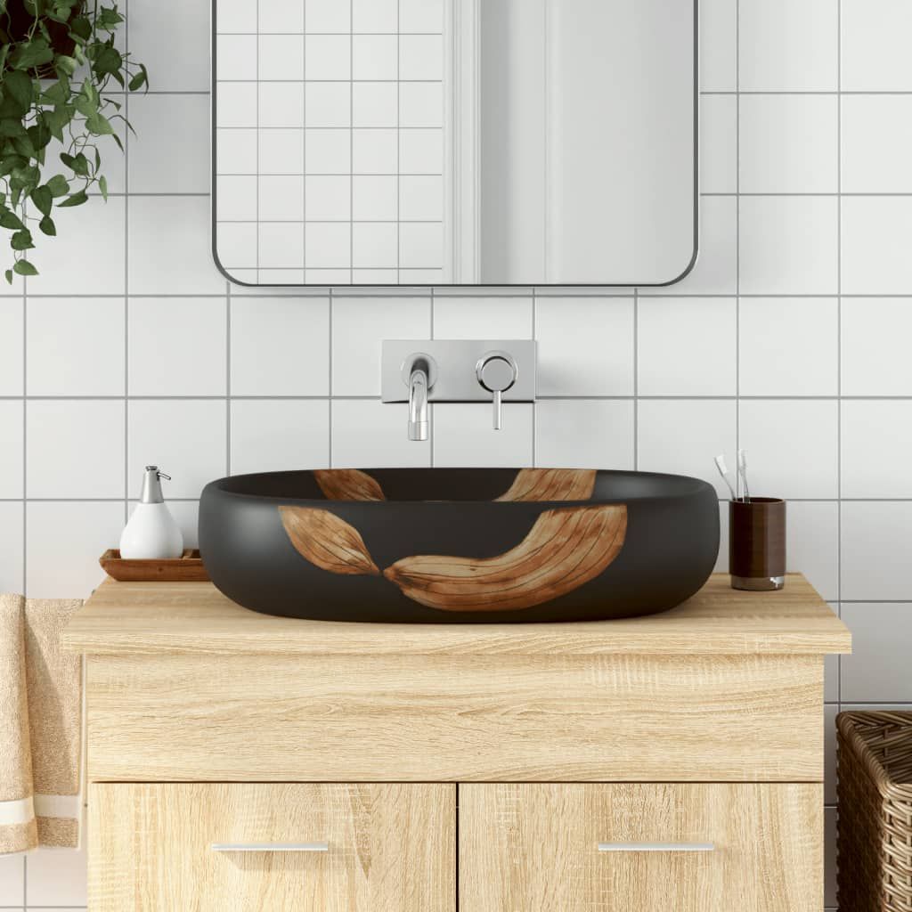 Lavabo da Appoggio Nero Ovale 59x40x14 cm Ceramica vidaXL