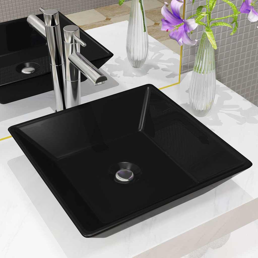 Lavandino Quadrato in Ceramica Nero 41,5x41,5x12 cm vidaXL