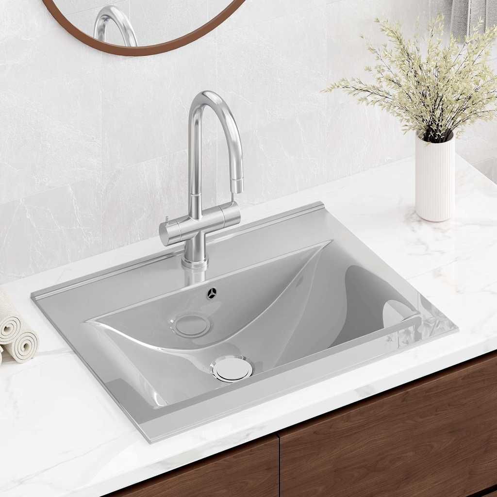 Lavandino con Troppopieno 60x46x16 cm in Ceramica Argento vidaXL