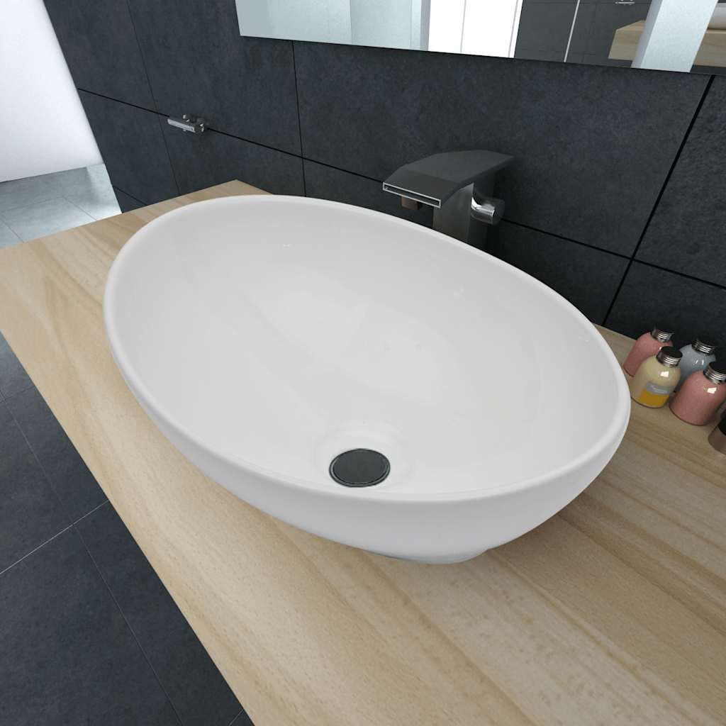 Lavello in Ceramica Bianco Ovale 40 x 33 cm vidaXL