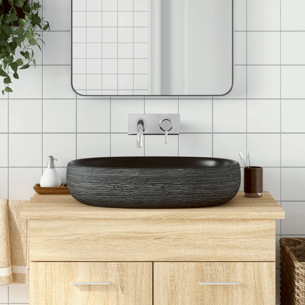 Lavabo da Appoggio Grigio e Nero Ovale 59x40x14 cm Ceramica vidaXL