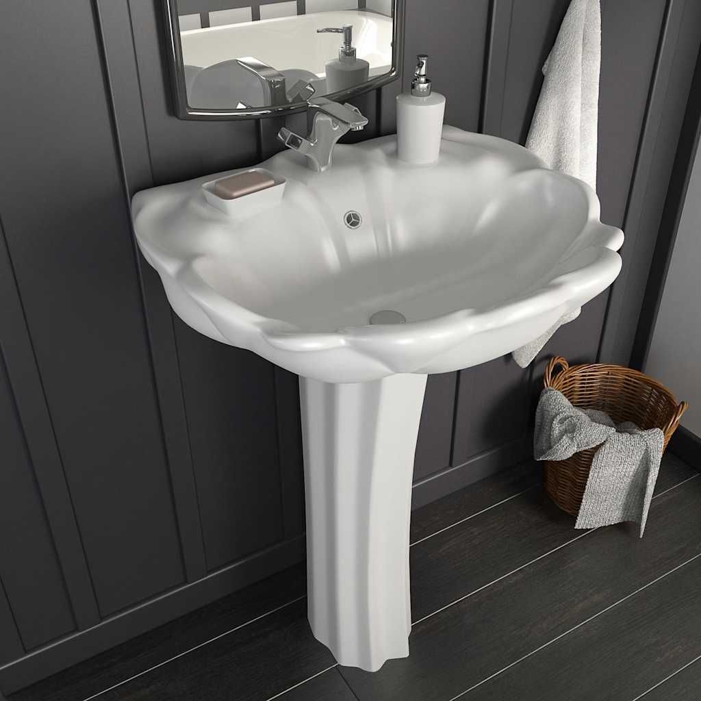 Lavandino a Colonna in Ceramica Bianca 580x510x200 mm vidaXL
