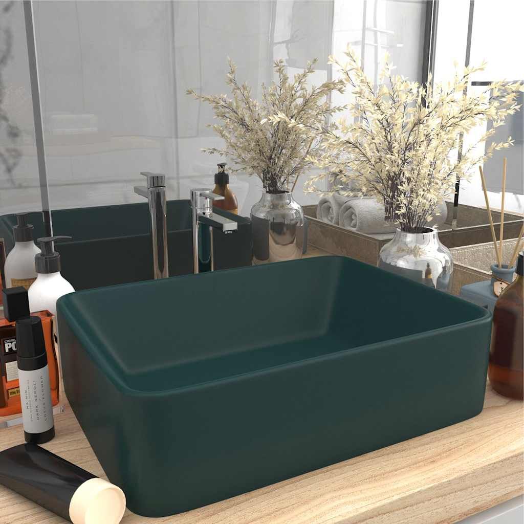 Lavandino Luxury Verde Scuro Opaco 41x30x12 cm in Ceramica vidaXL