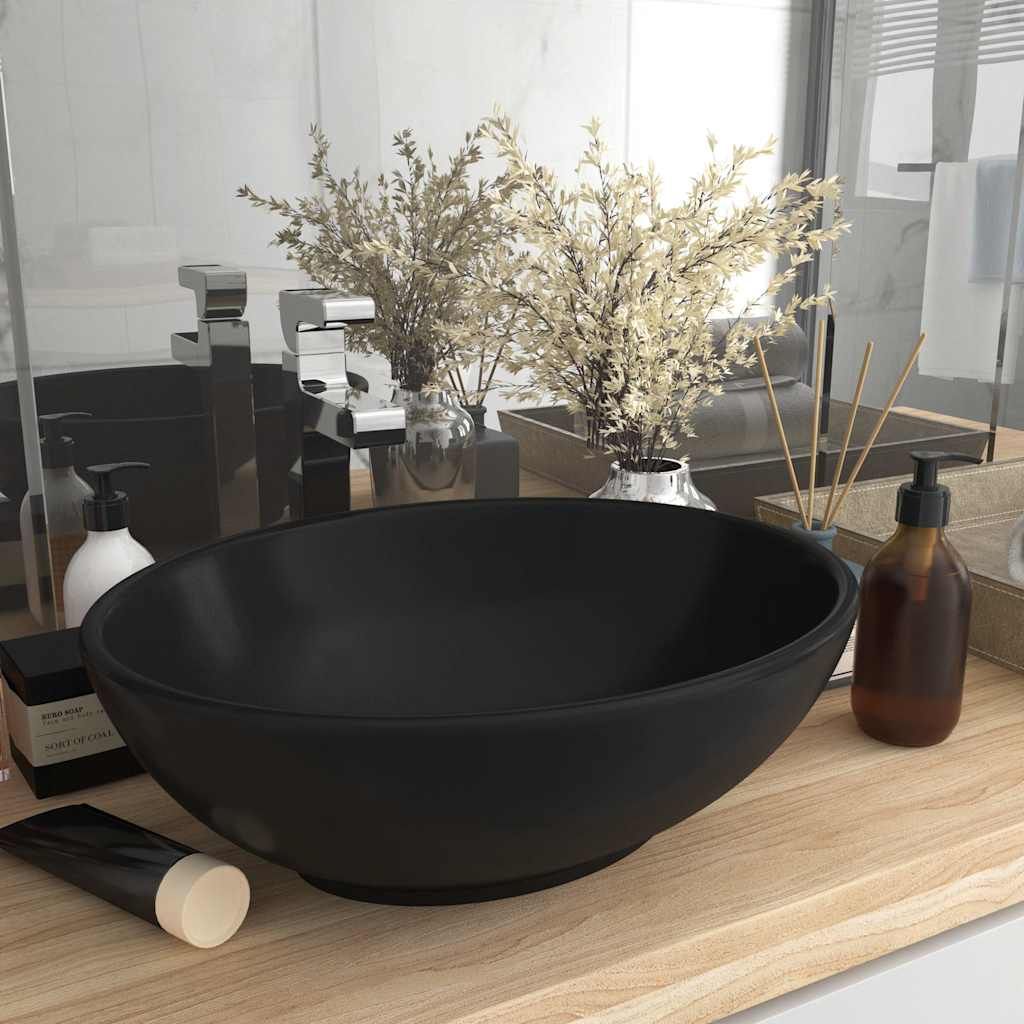 Lavandino Lusso Ovale Nero Opaco 40x33 cm in Ceramica vidaXL