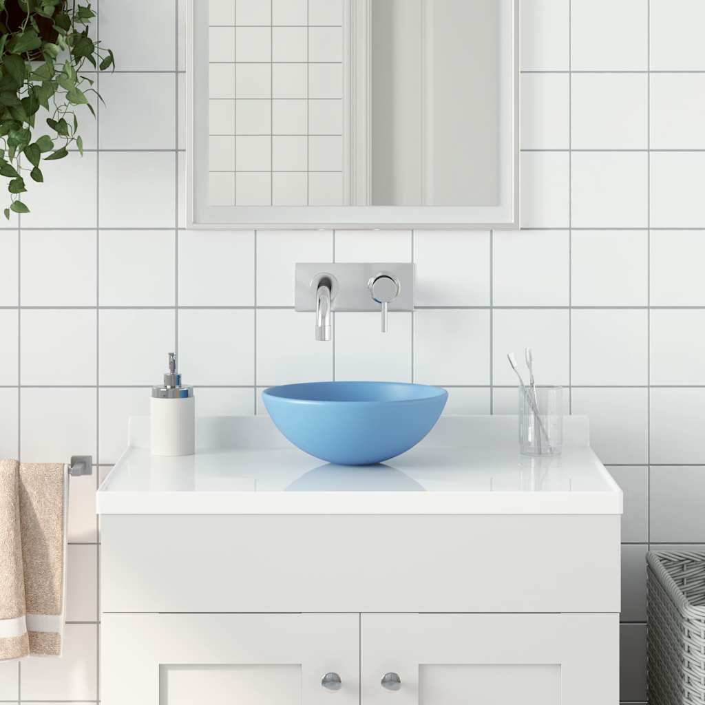Lavandino da Bagno in Ceramica Azzurro Rotondo vidaXL